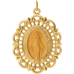 14K Yellow 32x23mm Oval Filigree Miraculous Medal