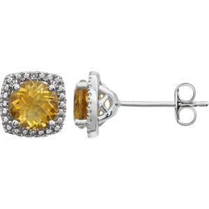 Sterling Silver Citrine & .015 CTW Diamond Earrings