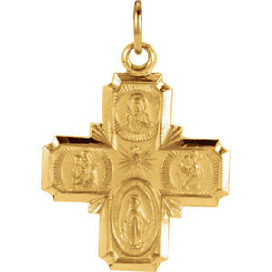 14K Yellow 18x18mm Four-Way Cross Medal