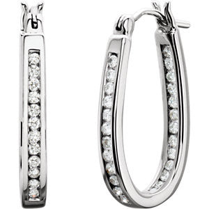 14K White 1-2 CTW Diamond Inside-Outside Hoop Earrings