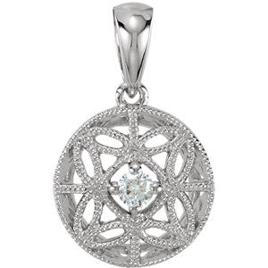 14K White 1-10 CTW Diamond Filigree Pendant