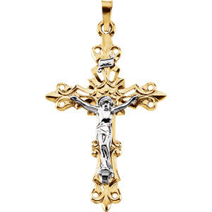 14K Yellow & White 35x24mm Crucifix Pendant