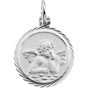 14K White 14mm Angel Medal