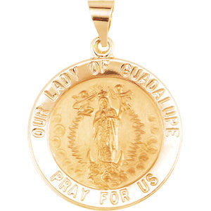 14K Yellow 22mm Round Hollow Our Lady of Guadalupe Medal