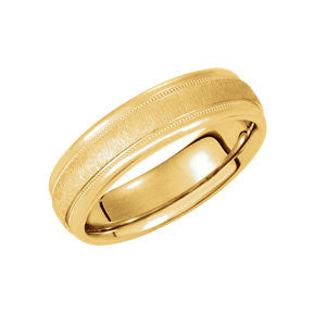 14K Yellow 6mm Comfort-Fit Milgrain Band with Florentine Finish Size 7