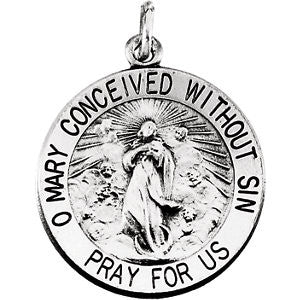 Sterling Silver 18.25mm Round Immaculate Conception Medal with 18" Chain