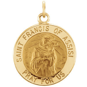 14K Yellow 15mm Round St. Francis of Assisi Medal