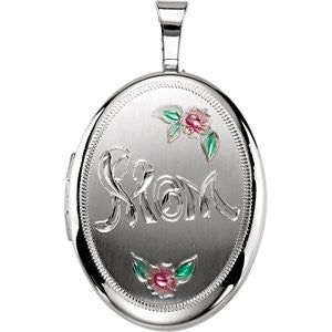 Sterling Silver Oval Mom Locket with Color