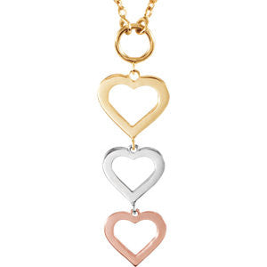 14K Rose, Yellow & White Heart 18" Necklace