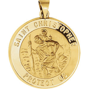 14K Yellow 25.5mm Hollow Round St. Christopher Medal