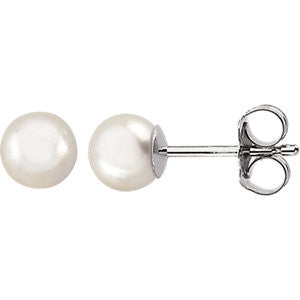 14K White 5mm White Akoya Cultured Pearl Earrings