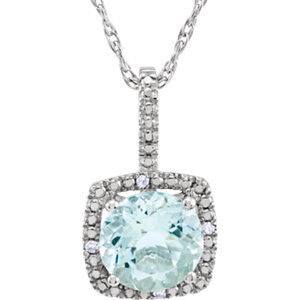 Sterling Silver 7mm Aquamarine & .015 CTW Diamond 18" Necklace