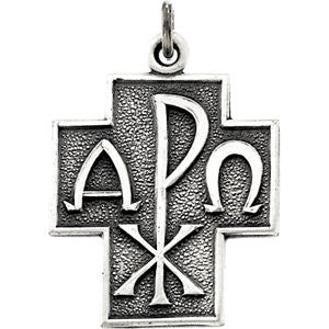 Sterling Silver 24.5x22mm Alpha Omega Cross 24" Necklace