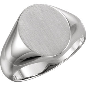 14K White 10x12mm Oval Signet Ring