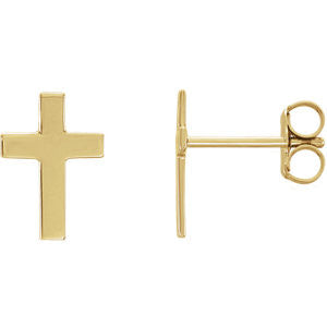 14K Yellow 10x6mm Cross Earrings