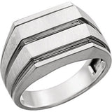 14K White Men's Grooved Signet Ring