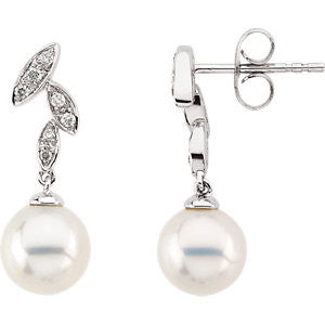 Freshwater Cultured Pearl & Diamond Earrings