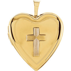 14K Yellow 20.75x19.25mm Cross Heart Locket