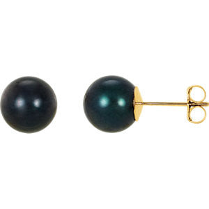 14K Yellow 8mm Black Akoya Cultured Pearl Earrings