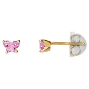 14K Yellow October Bfly® CZ Birthstone Youth Earrings with Safety Backs & Box