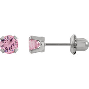 Rhodium-Plated 14K Yellow 5mm Pink Cubic Zirconia Inverness Earrings