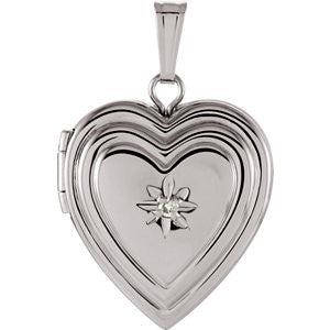 Sterling Silver 15mm .010 CTW Diamond Heart Locket