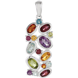 Sterling Silver London Blue Topaz, Brazilian Garnet, Amethyst, & Madeira Citrine Pendant