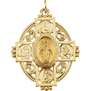 14K Yellow 35x28mm Miraculous Cross Medal