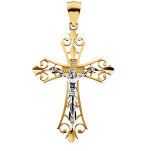 14K Yellow & White 34x24mm Crucifix Pendant