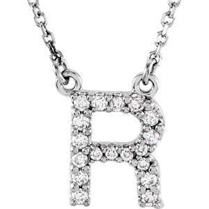 14K White Letter "R" 1-6 CTW Diamond 16" Necklace