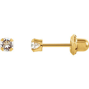 14K Yellow Solitaire "April" Birthstone Piercing Earrings