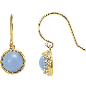 14K Yellow 8mm Blue Chalcedony Dangle Earrings