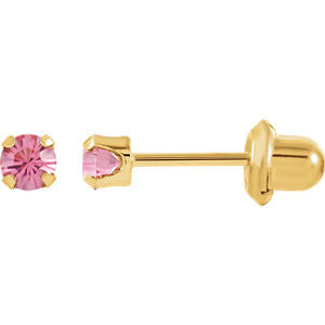 14K Yellow Solitaire "October" Birthstone Piercing Earrings