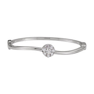 14K White 1 CTW Diamond Circle Bangle Bracelet