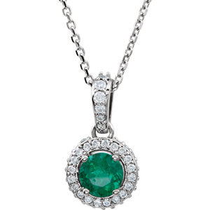 14K White Emerald & 1-4 CTW Diamond 18" Necklace