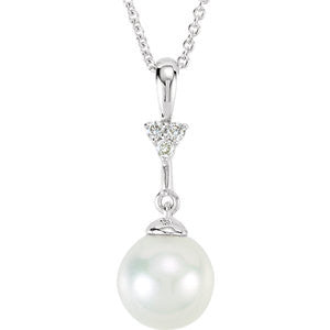 14K White .01 CTW Diamond and Freshwater Cultured Pearl 18" Necklace