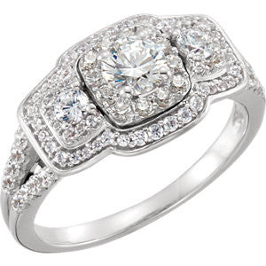 14K White 1 CTW Diamond Accented Engagement Ring