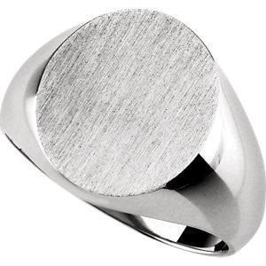 14K White 18x16mm Men's Signet Ring with Brush Finish