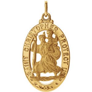 14K Yellow 21x15mm Oval St. Christopher Medal