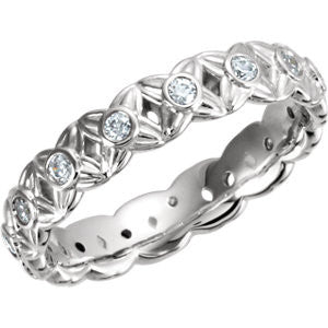 14K White 3-8 CTW Diamond Sculptural-Inspired Eternity Band Size 5.5