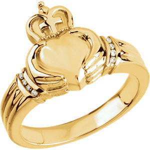 14K Yellow .05 CTW Ladies Claddagh Ring