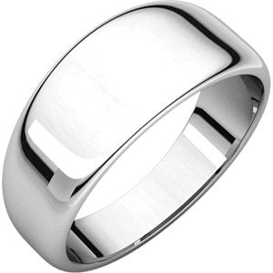 14K White 8mm Half Round Tapered Band