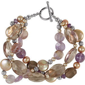 Freshwater Cultured Dyed Chocolate Pearl & Multi-Gemstone Bracelet