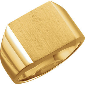 14K Yellow 14mm Men's Signet Ring with Brush Finish