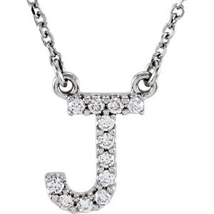 14K White Letter "J" 1-8 CTW Diamond 16" Necklace