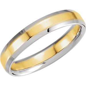 14K White & Yellow 4mm Comfort-Fit Beveled Edge Band Size 6.5