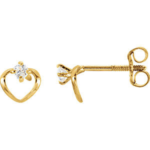 14K Yellow Youth Cubic Zirconia Heart Earrings