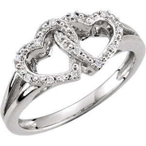 Sterling Silver .05 CTW Diamond Double Heart Design Ring Size 6