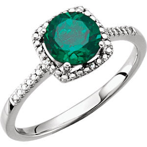 Sterling Silver Created Emerald & .01 CTW Diamond Ring