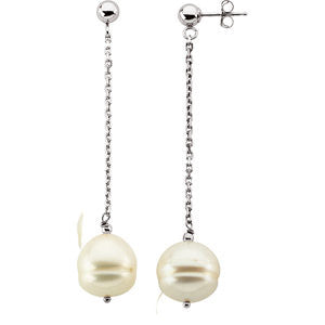 Sterling Silver 9-11mm Freshwater Cultured Pearl Dangle Earrings